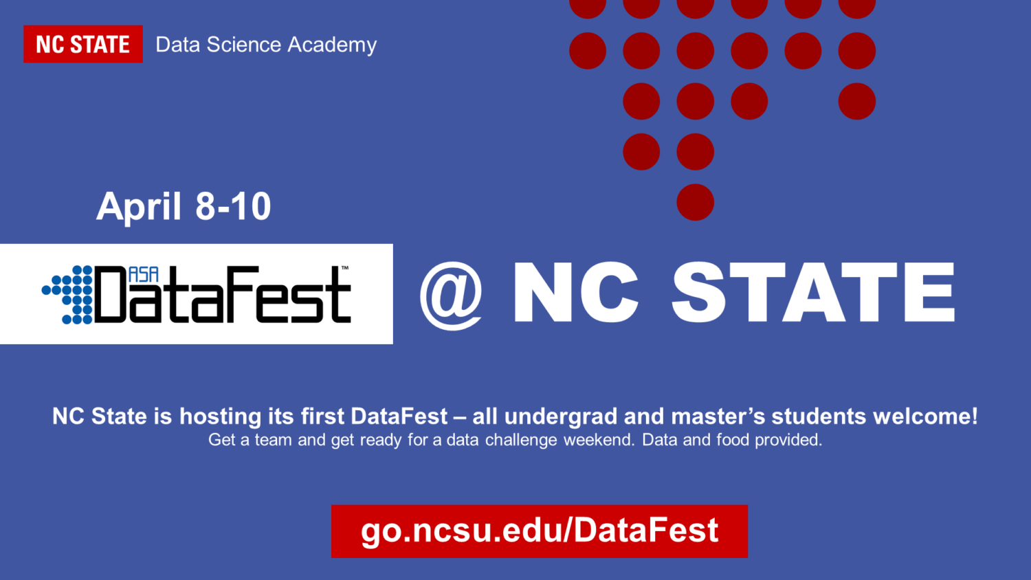 DataFest @ NC State header image. All information in event text.