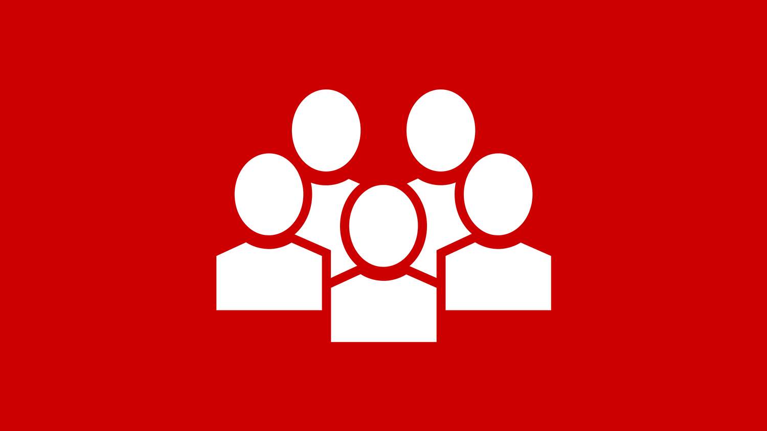 A white icon of a group on a red background