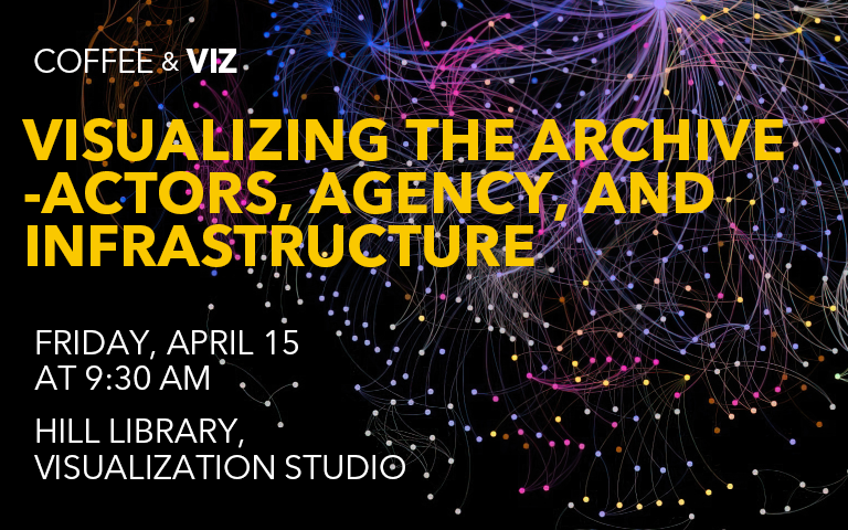 Banner image for Coffe + Viz with Dr. James Harr. Title: Visualizing the Archive: Actors, Agency, and Infrastructure