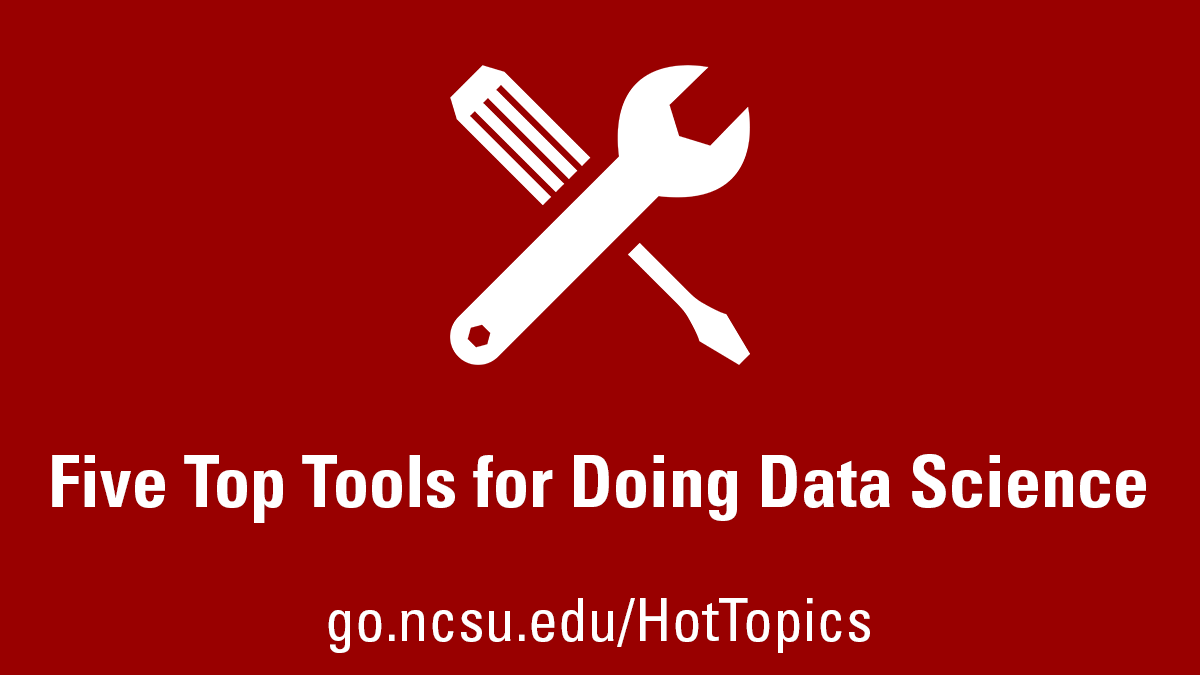 Dark red banner with a tools icon and text "Five Top Tools for Doing Data Science"