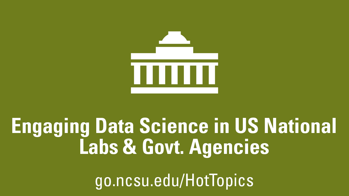 Green banner with a columned building icon and text "Engaging Data Science in US National Labs & Government Agencies"