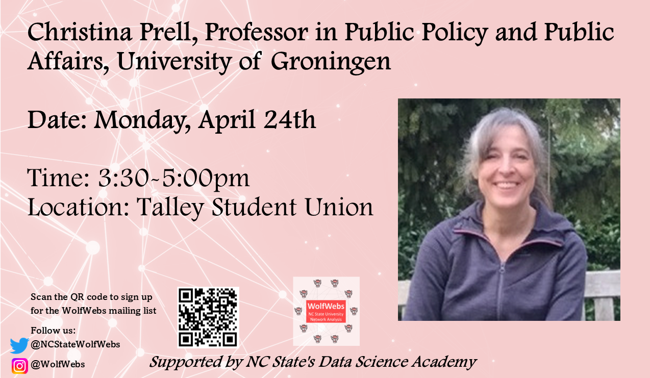 Christina Prell, Professor in Public Policy and Public Affairs, University of Groningen. Monday April 24 at 3:30pm in Talley student union