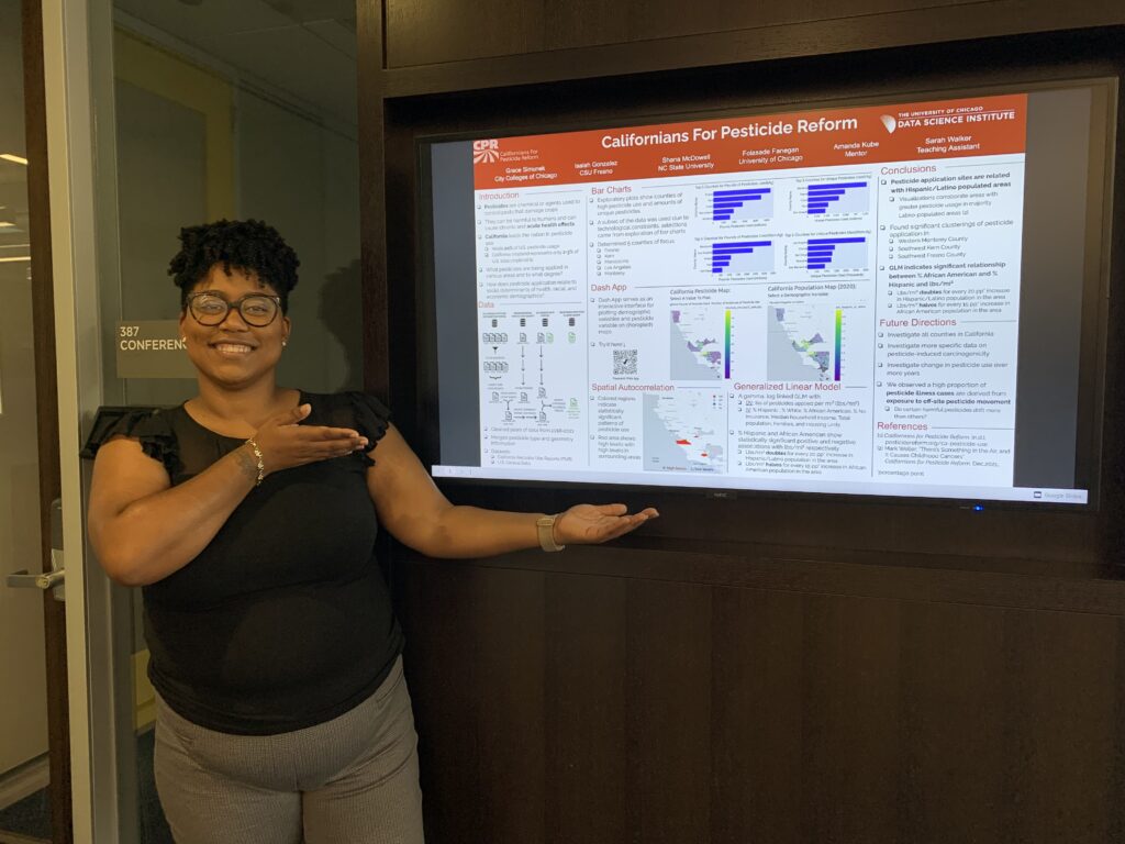 Shana McDowell in front of her presentation at the Summer Institute. 