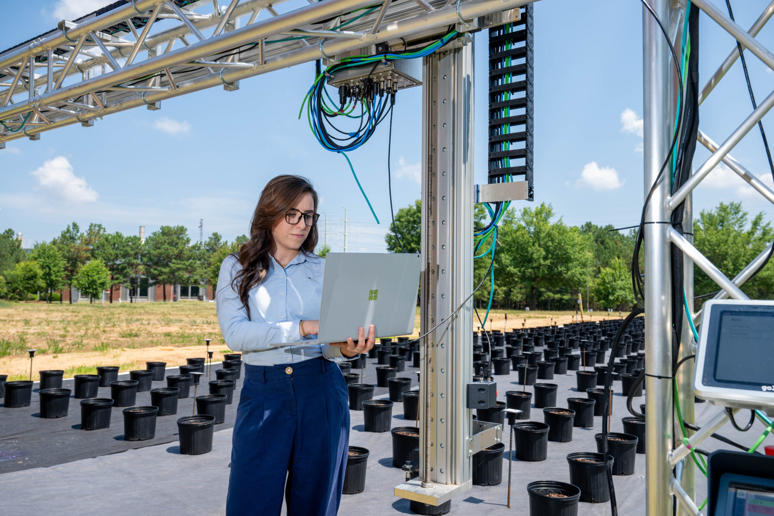 Letitia Santos, a graduate student in biological and agricultural engineering and at 2024 FFAR Fellow, uses remotely sensed data and machine learning techniques to measure, monitor and report weed and soil conditions. Photo by Becky Kirkland.