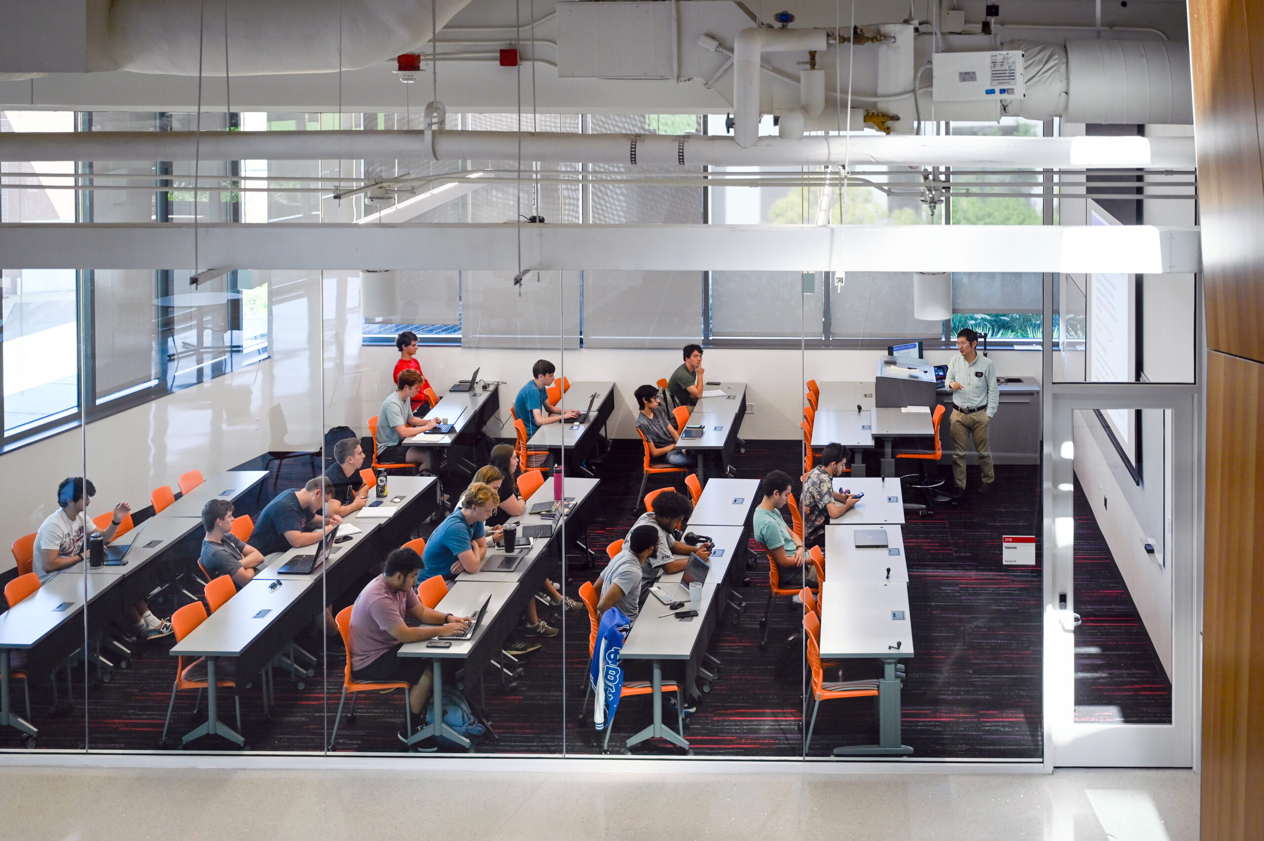 Students participate in a class in Fitts-Woolard Hall on Centennial Campus.