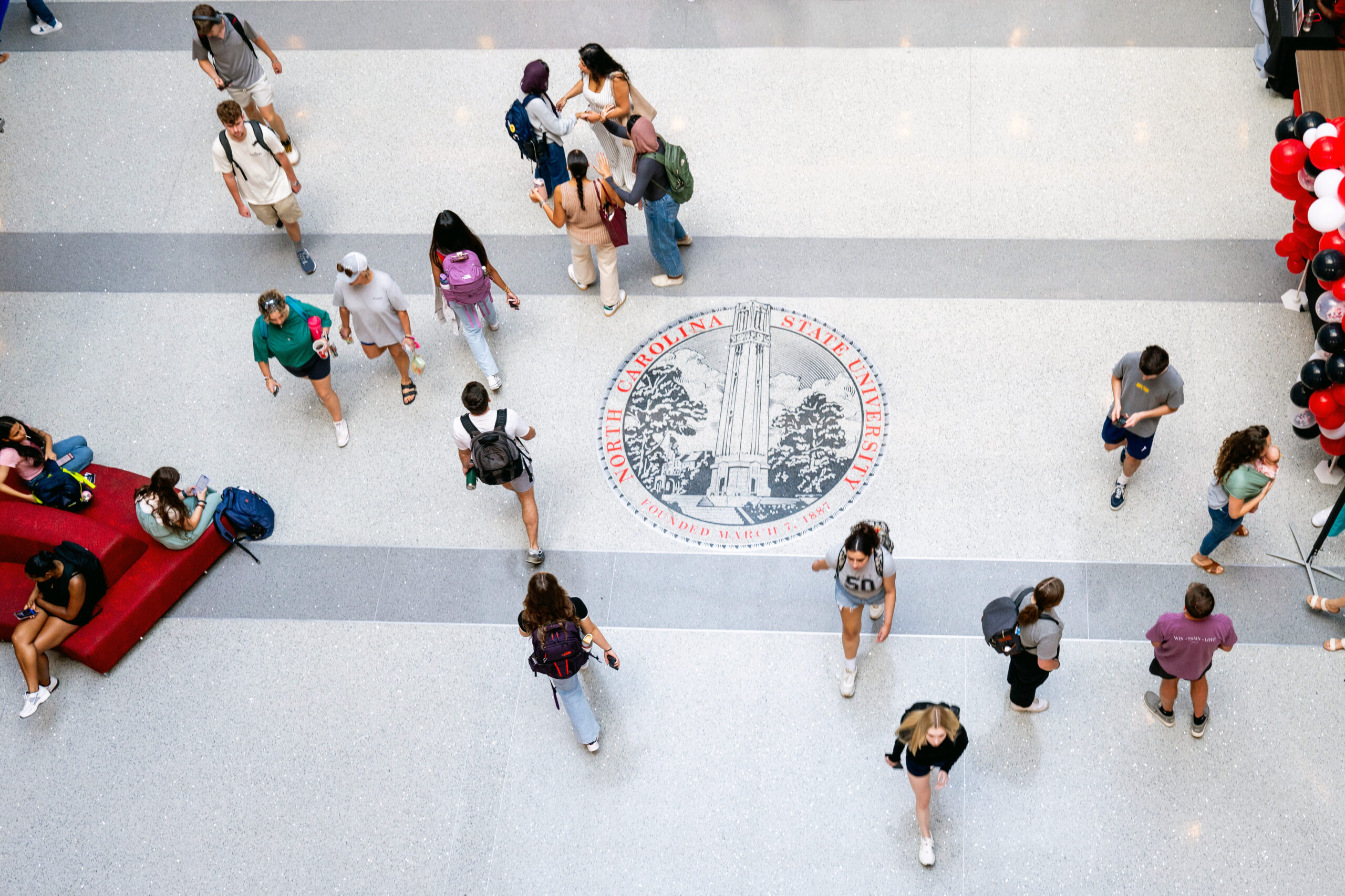 Students gather in the Tally Student Union on the first day of class for the fall 2024 semester. Photo by Becky Kirkland.